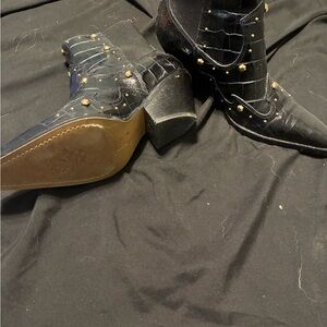 Vince Camuto Black Ankle Boots with Gold Accents